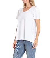 APNY Round Neck Short Sleeve Asymmetrical Hem Top