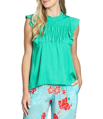 APNY Round Neck Sleeveless Ruffle Smocked Top