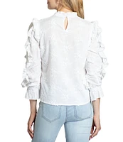 APNY Ruffle Embroidery Mock Neckline 3/4 Sleeve Top