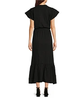 APNY Smocked Tassel V-Neck Short Sleeve A-Line Midi Dress