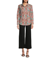 APNY Spread Collar Long Sleeve Button Front Boyfriend Shirt