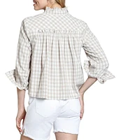 APNY Spread Collar Long Sleeve Woven Checked Cropped Shirt