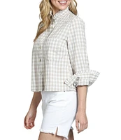 APNY Spread Collar Long Sleeve Woven Checked Cropped Shirt