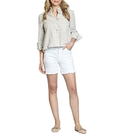 APNY Spread Collar Long Sleeve Woven Checked Cropped Shirt
