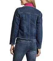 APNY Stretch Collarless Long Sleeve Denim Frayed Jacket