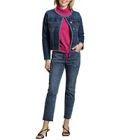 APNY Stretch Collarless Long Sleeve Denim Frayed Jacket