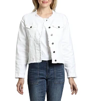 APNY Stretch Collarless Long Sleeve Denim Frayed Jacket