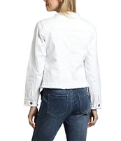 APNY Stretch Collarless Long Sleeve Denim Frayed Jacket