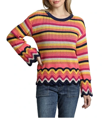 APNY Striped Stretch Knit Crew Neck Long Sleeve Sweater