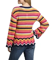 APNY Striped Stretch Knit Crew Neck Long Sleeve Sweater