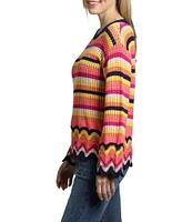 APNY Striped Stretch Knit Crew Neck Long Sleeve Sweater