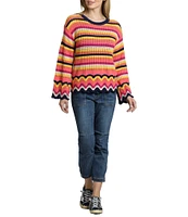 APNY Striped Stretch Knit Crew Neck Long Sleeve Sweater