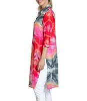 APNY Tie Dye Woven Collared 3/4 Sleeve Button Up Top