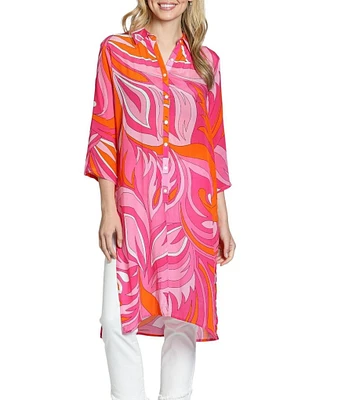 APNY V-Neck 3/4 Sleeve Woven Print Tunic