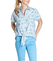 APNY V-Neck Tie Front Seashell Print Camp Shirt