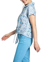 APNY V-Neck Tie Front Seashell Print Camp Shirt