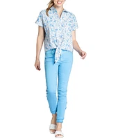 APNY V-Neck Tie Front Seashell Print Camp Shirt