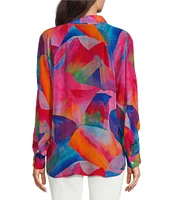 APNY Vibrant Print Half Placket Notch Collar Long Sleeve Blouse
