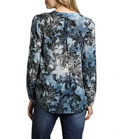 APNY Watercolor Collared Long Sleeve Crossover Top