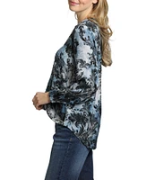APNY Watercolor Collared Long Sleeve Crossover Top