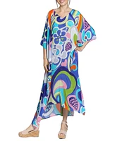 APNY Woven Abstract Print V-Neck 3/4 Sleeves Kaftan Dress