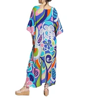 APNY Woven Abstract Print V-Neck 3/4 Sleeves Kaftan Dress