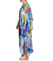 APNY Woven Abstract Print V-Neck 3/4 Sleeves Kaftan Dress