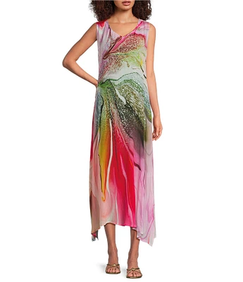 APNY Woven Abstract Print V-Neck Sleeveless Tank Dress