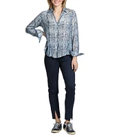 APNY Woven Animal Print Collared Long Sleeve Top