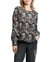 APNY Woven Crew Neck Long Smocked Sleeve Top