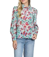 APNY Woven Floral Print Mock Neck Long Sleeve Blouse