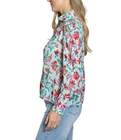 APNY Woven Floral Print Mock Neck Long Sleeve Blouse
