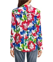 APNY Woven Floral Print Point Collar Long Roll Tab Sleeve Shirt