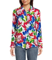APNY Woven Floral Print Point Collar Long Roll Tab Sleeve Shirt