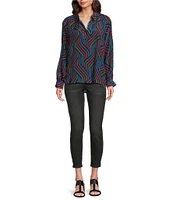 APNY Woven Geometric Print V-Neck Long Sleeve Blouse