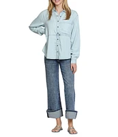 APNY Woven Mandarin Collar Long Sleeve Shirt