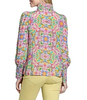 APNY Woven Mock Neck Long Sleeve Abstract Print Blouse