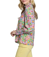 APNY Woven Mock Neck Long Sleeve Abstract Print Blouse