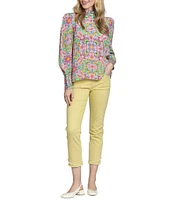 APNY Woven Mock Neck Long Sleeve Abstract Print Blouse