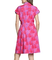 APNY Woven Printed Banded Collar Short Sleeve Shirt Dress