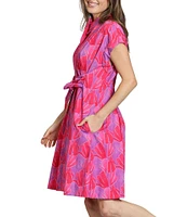 APNY Woven Printed Banded Collar Short Sleeve Shirt Dress
