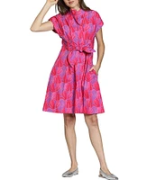 APNY Woven Printed Banded Collar Short Sleeve Shirt Dress