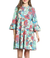 APNY Woven Printed Crew Neck 3/4 Sleeves Shift Dress