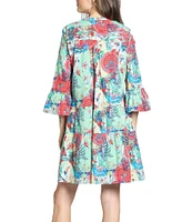 APNY Woven Printed Crew Neck 3/4 Sleeves Shift Dress