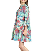 APNY Woven Printed Crew Neck 3/4 Sleeves Shift Dress