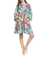 APNY Woven Printed Crew Neck 3/4 Sleeves Shift Dress