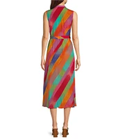 APNY Woven Printed Mandarin Collar Sleeveless Midi A-Line Dress