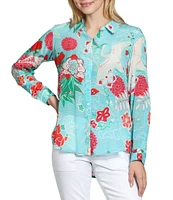 APNY Woven Printed Point Collar Long Sleeve Button Front Shirt