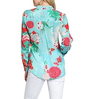 APNY Woven Printed Point Collar Long Sleeve Button Front Shirt