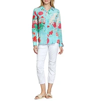 APNY Woven Printed Point Collar Long Sleeve Button Front Shirt